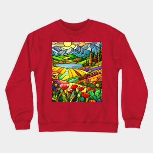 Stained Glass Colorful Mountain Flowers Crewneck Sweatshirt